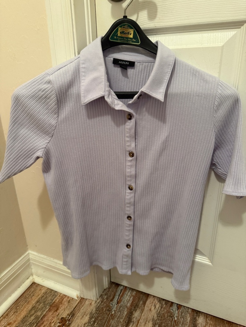 Alfani Light Lavender Ribbed Button-Up Collared Top